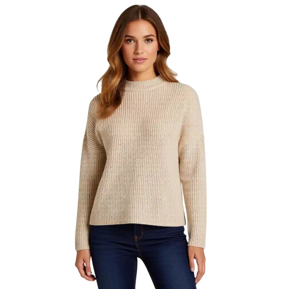 Nicole Miller New York Women Ribbed Mock Neck Sweater Beige Oatmeal Small NWT